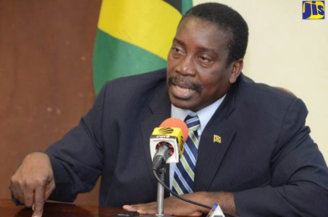 Minister of National Security, Hon. Robert Montague talking in a microphone