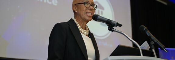 Minister of Education and Youth, Hon. Fayval Williams, addresses Board Chairmen and Principals at Friday’s (April 26) Transforming Education for National Development (TREND) Stakeholder Session, held at the AC Hotel by Marriott in New Kingston. (image source: JIS)